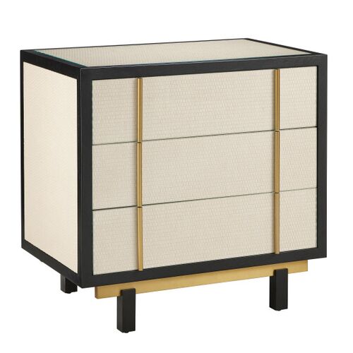 Deanna Raffia Nightstand, Ivory/Black 1 Deanna Raffia Nightstand, Ivory/Black