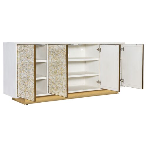 Melange Capiz Shell 4-Door Credenza, Ivory 2 Melange Capiz Shell 4-Door Credenza, Ivory