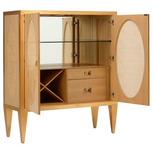 Petite Caned Bar Cabinet, Natural 4 Petite Caned Bar Cabinet, Natural