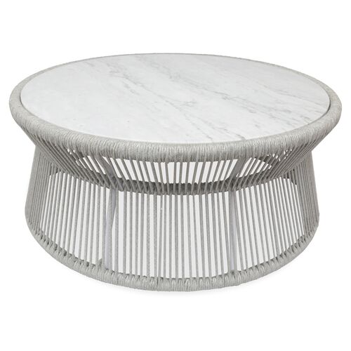 Amira Outdoor Rope/Marble Top Coffee Table, Light Gray