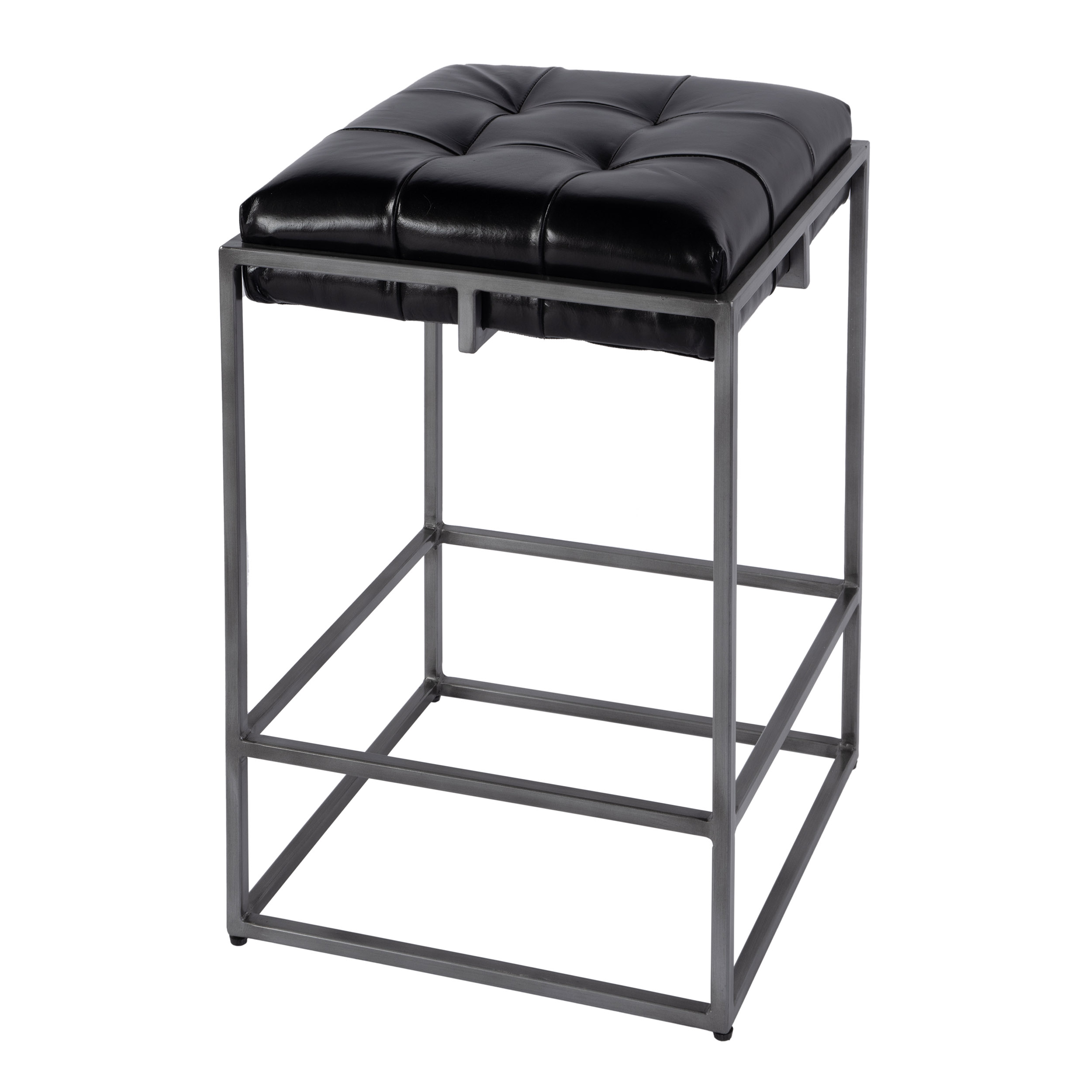 Elowen Tufted Leather Counter Stool, Black 1 Elowen Tufted Leather Counter Stool, Black