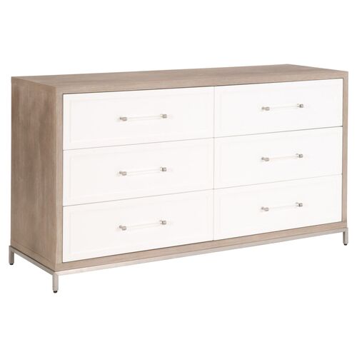 Riley 6-Drawer Double Dresser, Natural Gray/White