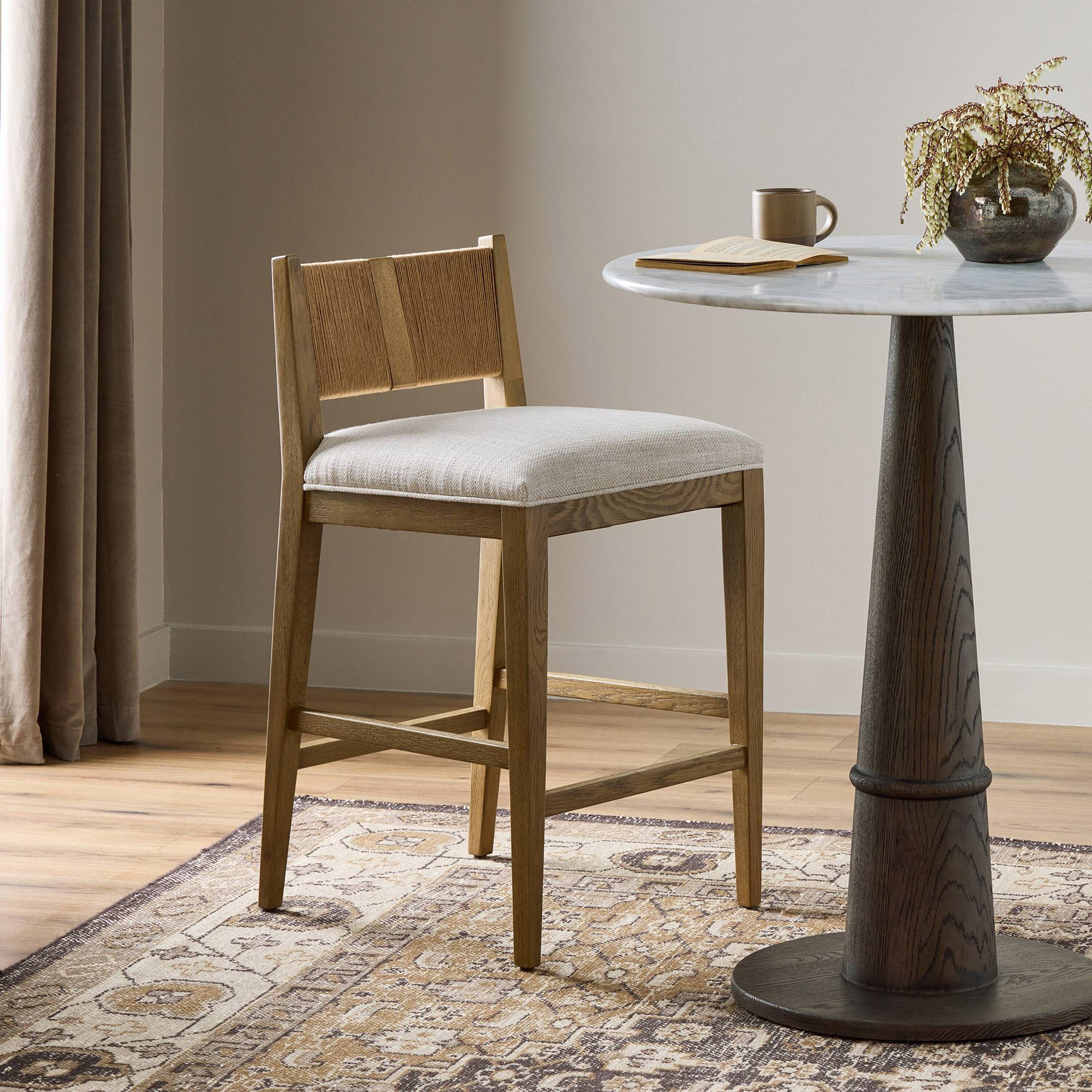 Keel Wrapped Paper Cord Counter Stool, Performance Dover Crescent Linen 2 Keel Wrapped Paper Cord Counter Stool, Performance Dover Crescent Linen