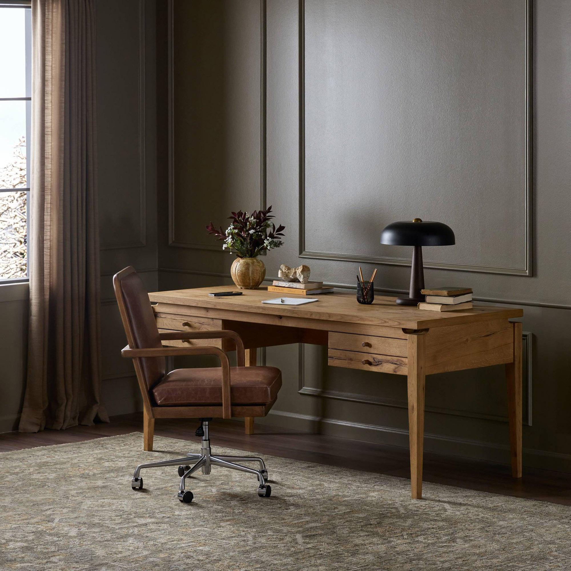 Norewyn 4-Drawer Desk, Warm Natural Oak 2 Norewyn 4-Drawer Desk, Warm Natural Oak
