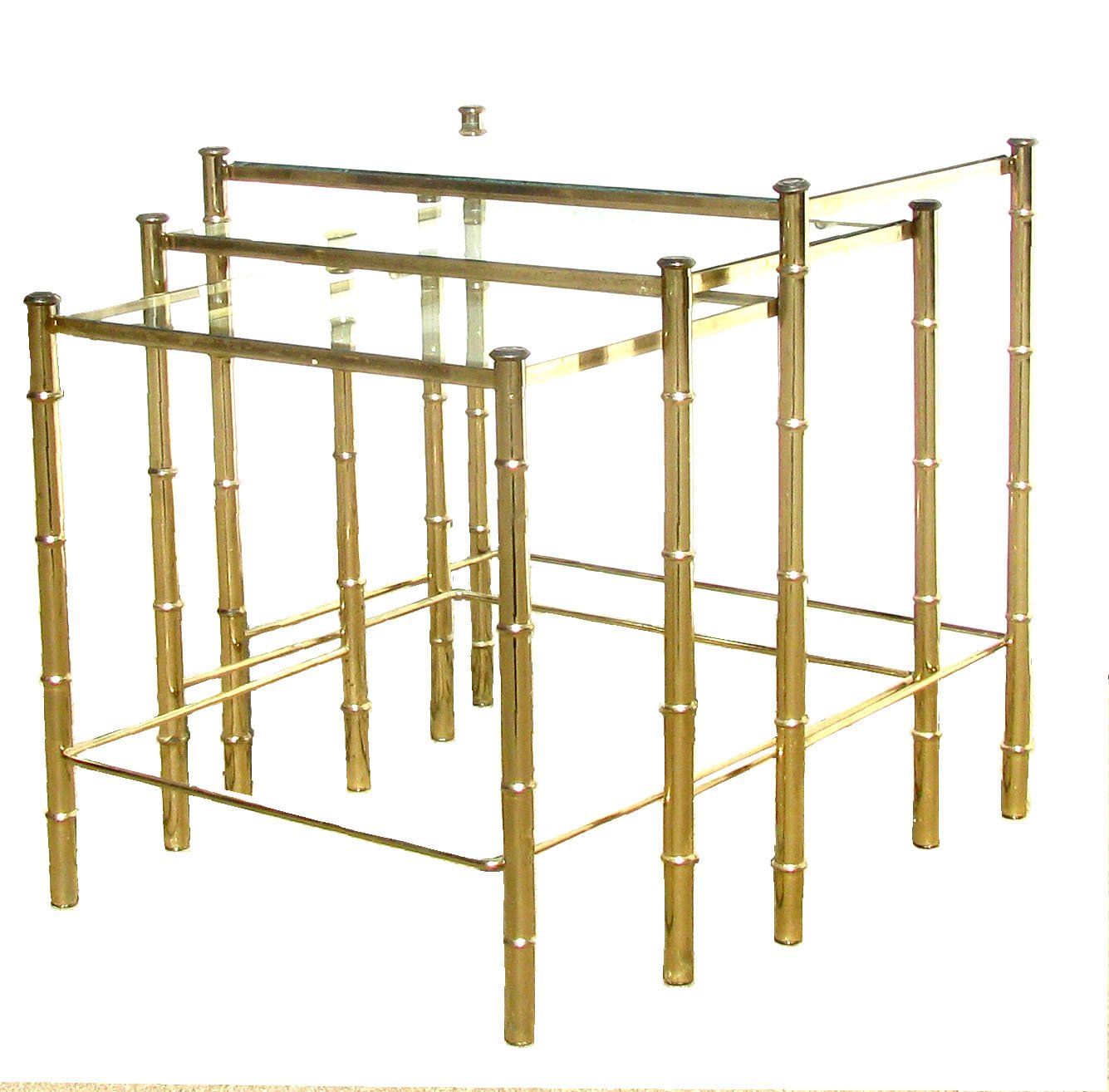 Brass Faux Bamboo Nesting Tables S/3