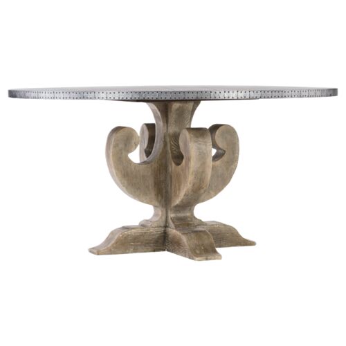 Boheme Ascension Zinc Top 60" Round Dining Table, Grey/Light brown 1 Boheme Ascension Zinc Top 60" Round Dining Table, Grey/Light brown