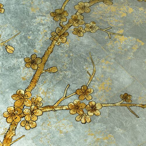 Cherry Hand-Painted Blossom Cocktail Table, Silver 4 Cherry Hand-Painted Blossom Cocktail Table, Silver