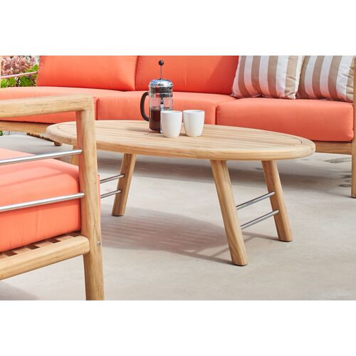 Dani Teak Oval Outdoor Coffee Table, Natural 2 Dani Teak Oval Outdoor Coffee Table, Natural