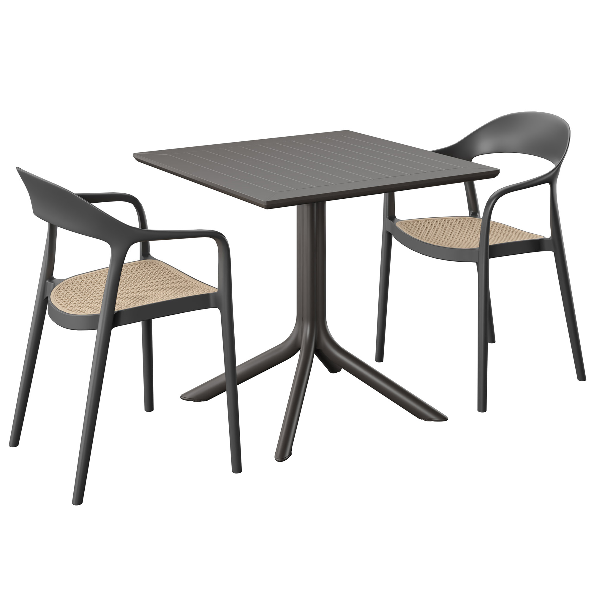 Capri 3-Pc Outdoor Resin and Cane Bistro Set, Black/Natural