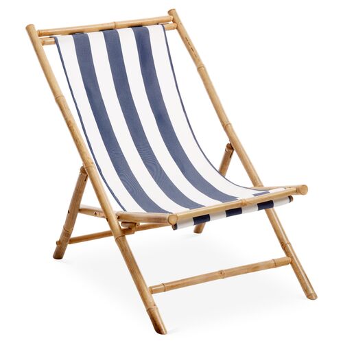 Bamboo Lounge Chair, White/Blue