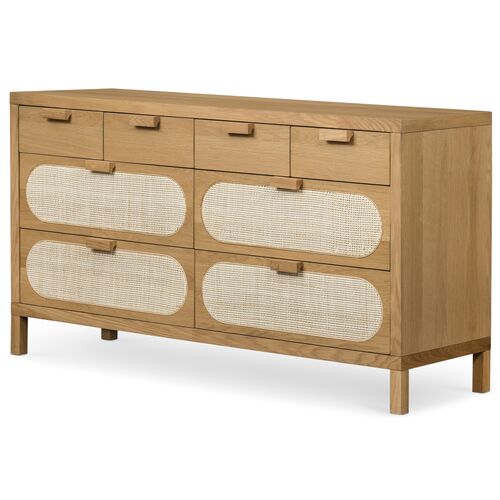 Willa 8-Drawer Cane Dresser, Honey Oak 1 Willa 8-Drawer Cane Dresser, Honey Oak