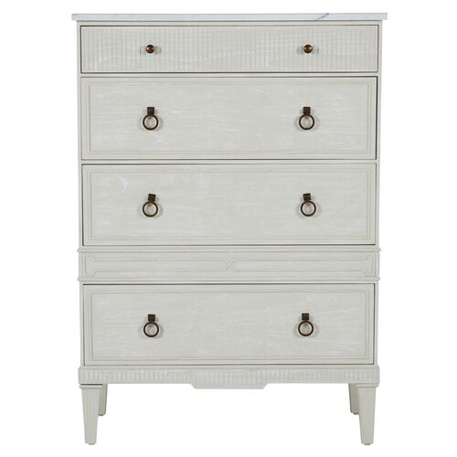 Archie Cerused Tall 4-Drawer Dresser, White/Agros White Stone 1 Archie Cerused Tall 4-Drawer Dresser, White/Agros White Stone