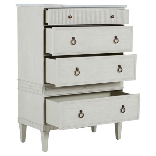 Archie Cerused Tall 4-Drawer Dresser, White/Agros White Stone 2 Archie Cerused Tall 4-Drawer Dresser, White/Agros White Stone