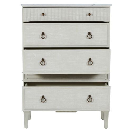 Archie Cerused Tall 4-Drawer Dresser, White/Agros White Stone 7 Archie Cerused Tall 4-Drawer Dresser, White/Agros White Stone