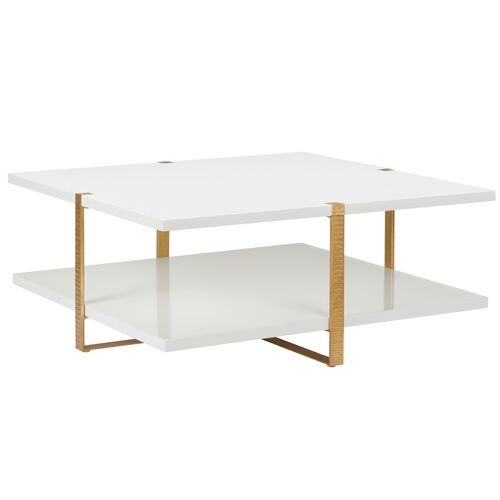 Ribbed Two-Tier Cocktail Table, White/Gold 1 Ribbed Two-Tier Cocktail Table, White/Gold
