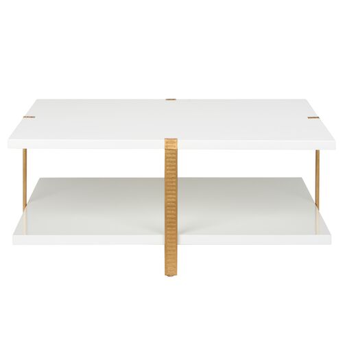 Ribbed Two-Tier Cocktail Table, White/Gold 3 Ribbed Two-Tier Cocktail Table, White/Gold