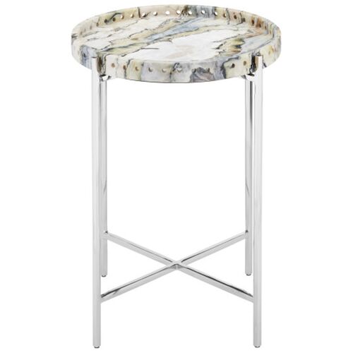 Freya Floral Jade Marble Accent Table, Multicolor 5 Freya Floral Jade Marble Accent Table, Multicolor