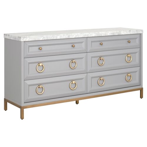 Tessa Marble Top Double Dresser, Dove Gray