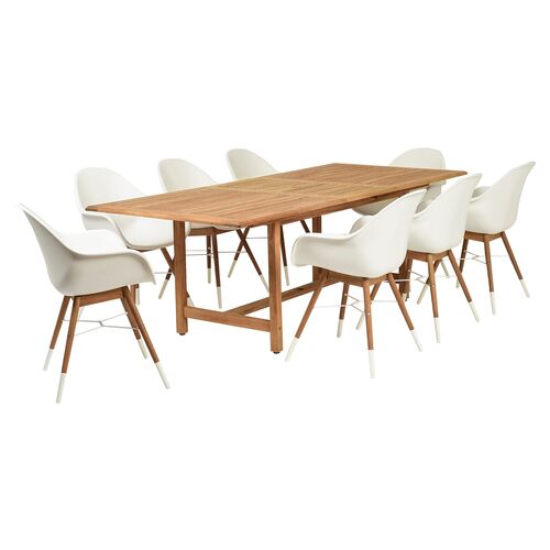 Charlotte 9-Pc Dining Set, White/Natural