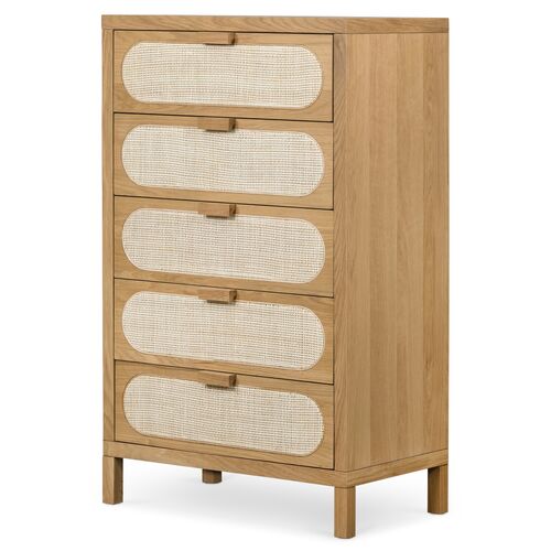 Willa 5-Drawer Cane Dresser, Honey Oak