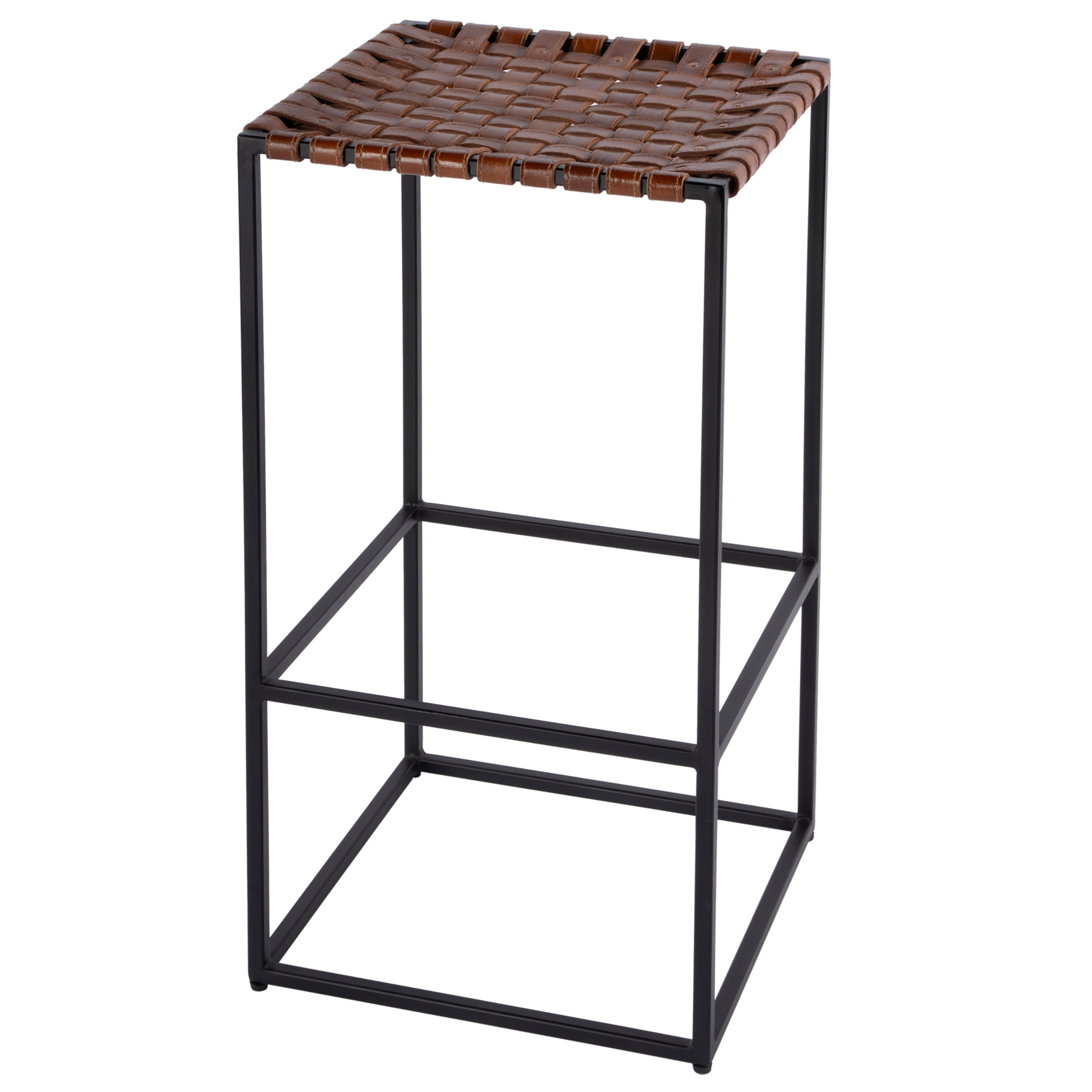 Callen Leather Basketweave Bar Stool, Brown/Black 1 Callen Leather Basketweave Bar Stool, Brown/Black