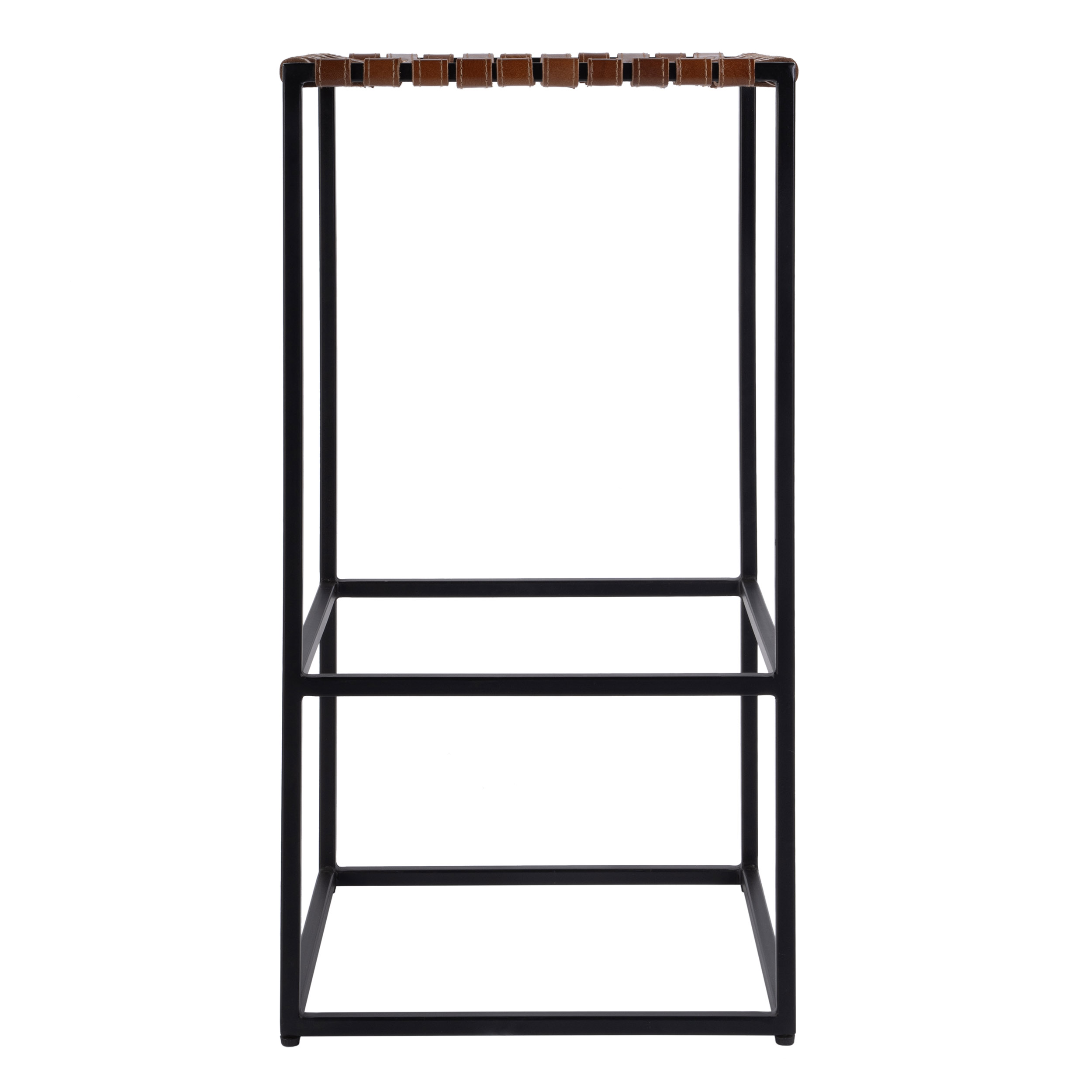 Callen Leather Basketweave Bar Stool, Brown/Black 2 Callen Leather Basketweave Bar Stool, Brown/Black