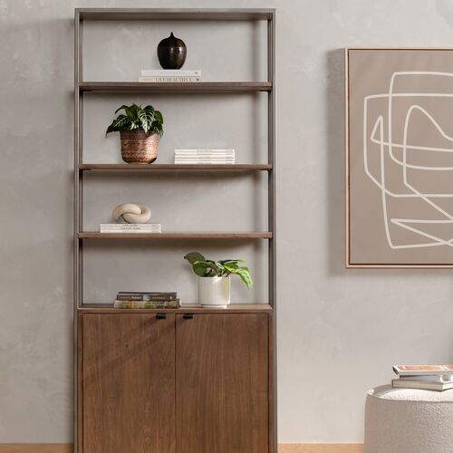 Justina 83" Tall Bookshelf, Iron/Auburn 10 Justina 83" Tall Bookshelf, Iron/Auburn