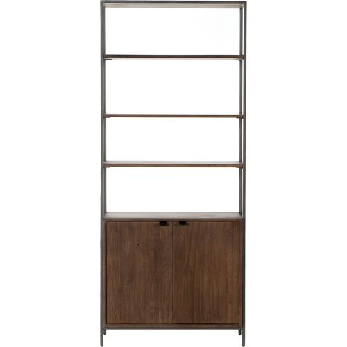 Justina 83" Tall Bookshelf, Iron/Auburn 2 Justina 83" Tall Bookshelf, Iron/Auburn