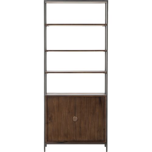 Justina 83" Tall Bookshelf, Iron/Auburn 3 Justina 83" Tall Bookshelf, Iron/Auburn