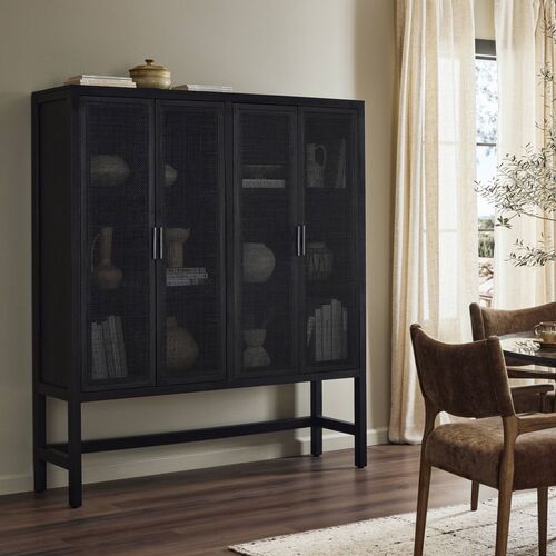 Thiago Cabinet, Black Natural Cane 2 Thiago Cabinet, Black Natural Cane