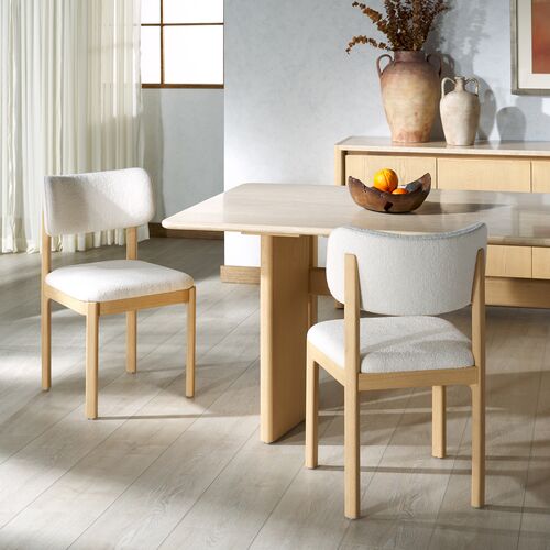 S/2 Sabine Boucle Dining Chairs, Ivory/Natural 2 S/2 Sabine Boucle Dining Chairs, Ivory/Natural