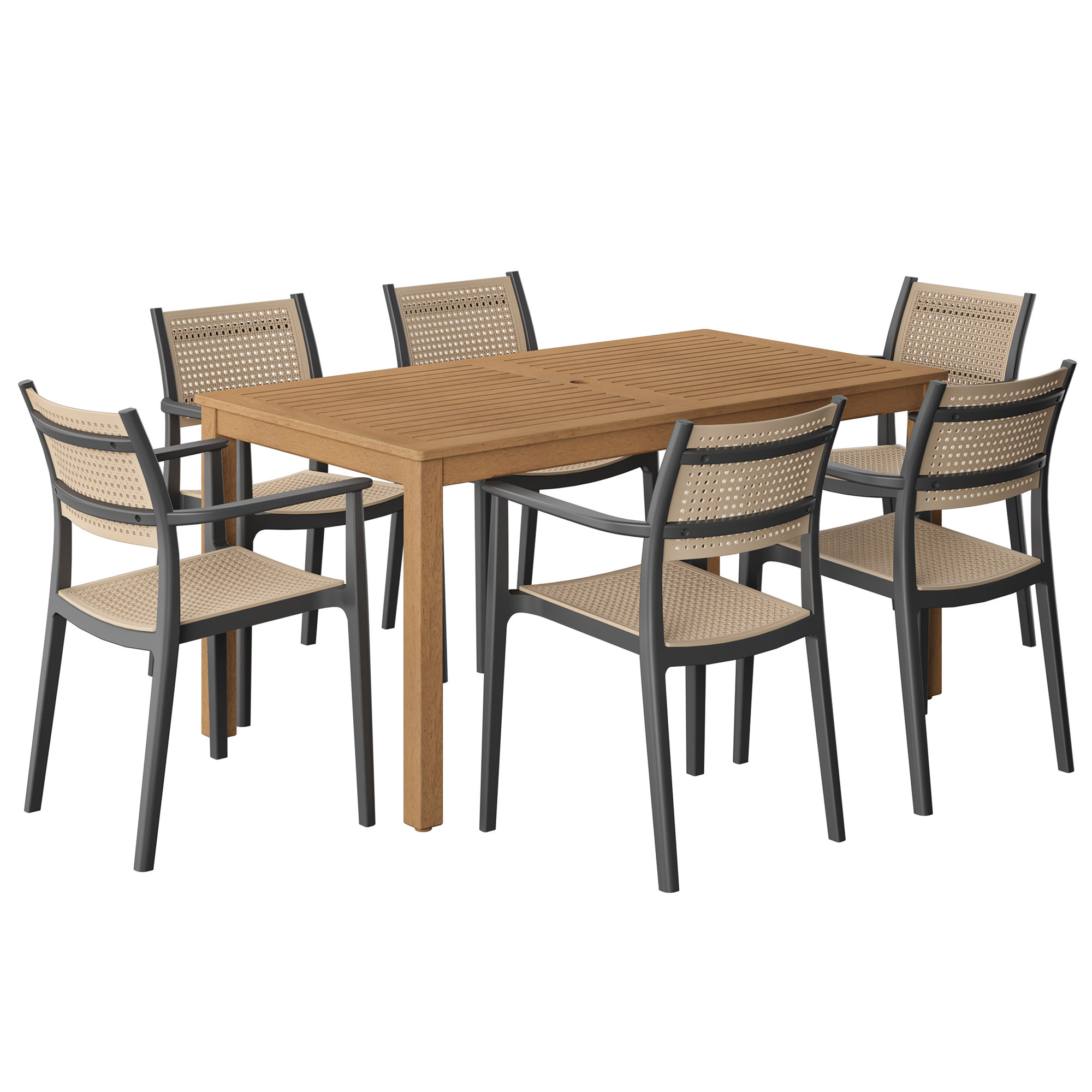 Tulum 5-Pc Outdoor Eucalyptus Rectangular Dining Set, Natural/Black 1 Tulum 5-Pc Outdoor Eucalyptus Rectangular Dining Set, Natural/Black