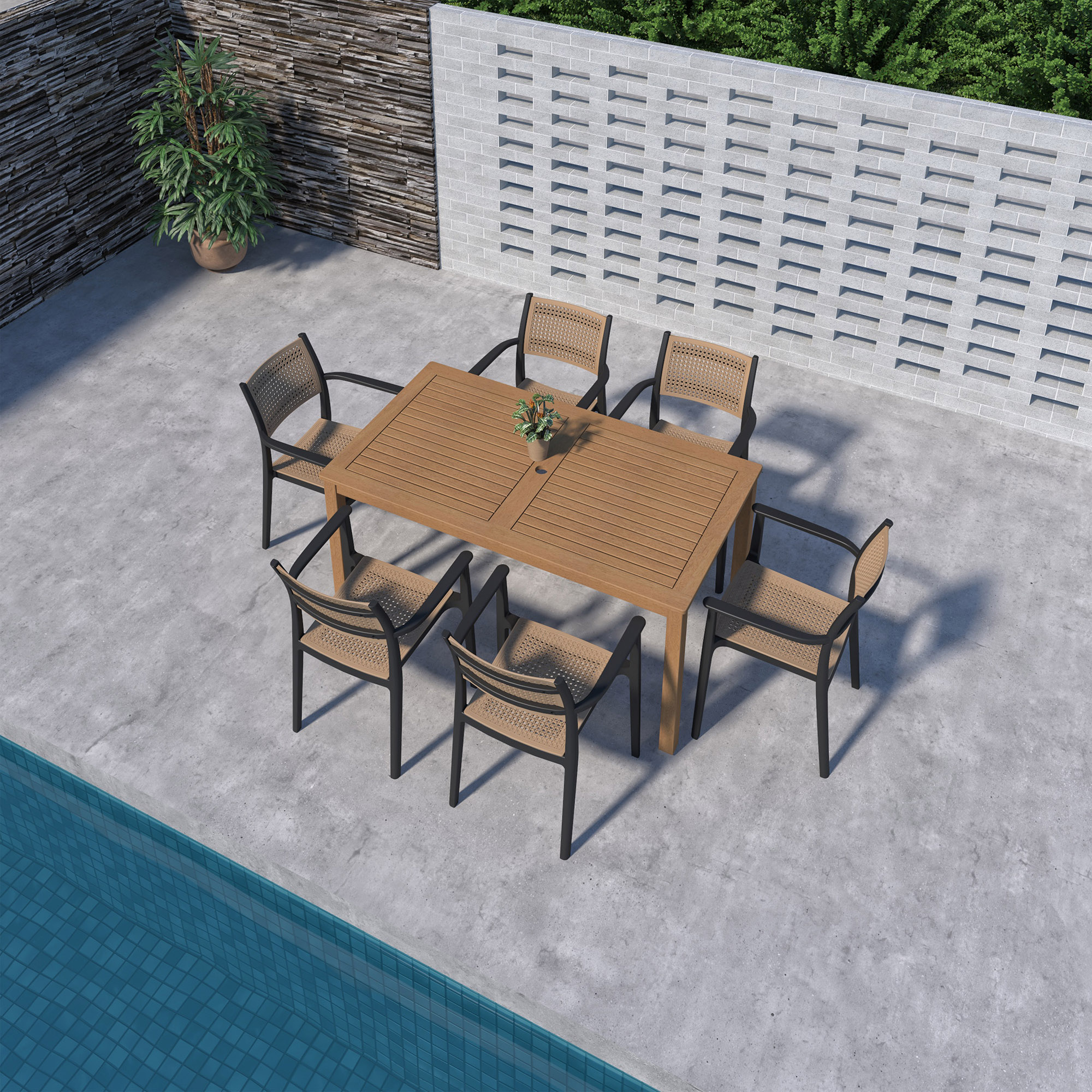 Tulum 5-Pc Outdoor Eucalyptus Rectangular Dining Set, Natural/Black 2 Tulum 5-Pc Outdoor Eucalyptus Rectangular Dining Set, Natural/Black