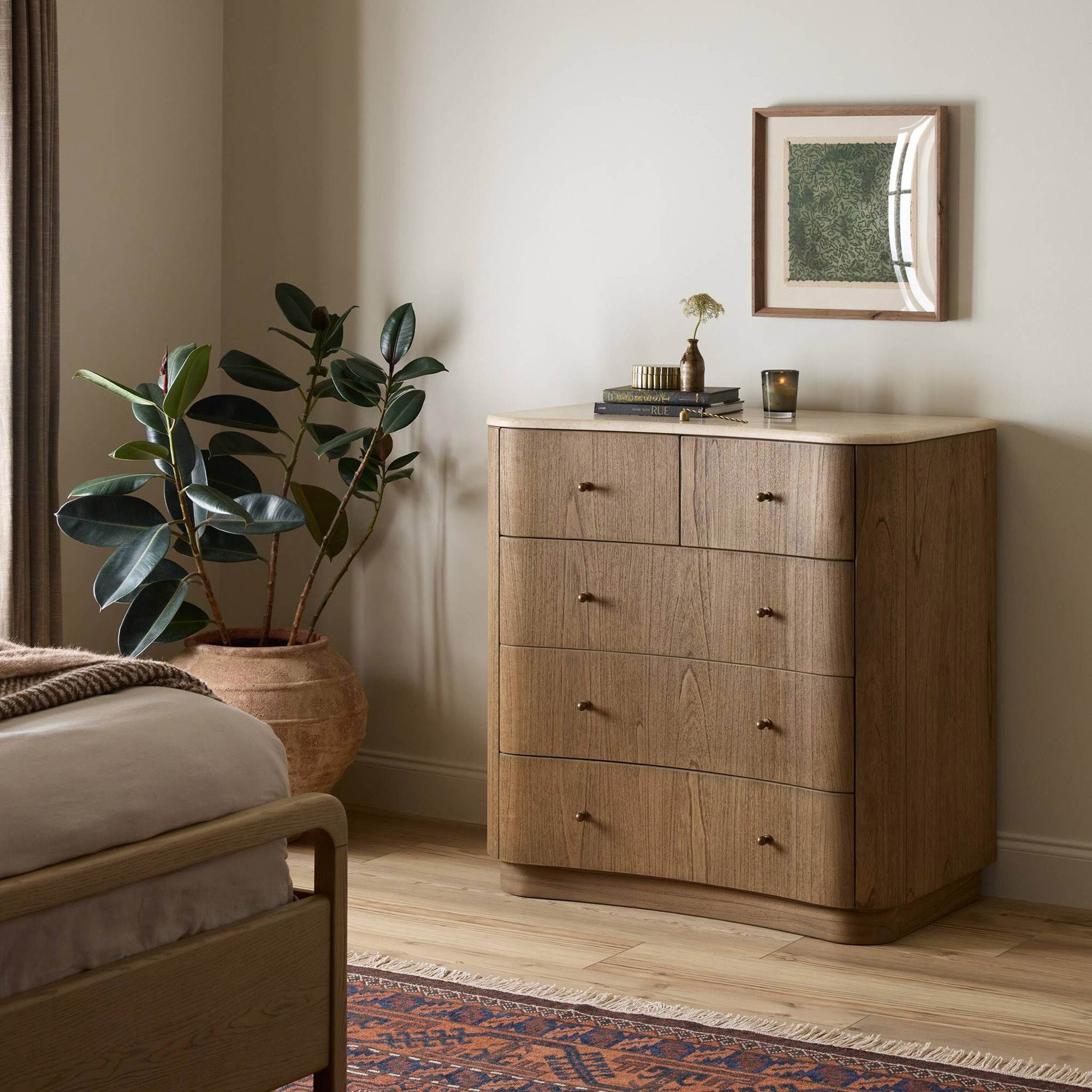 Nevi 5-Drawer Marble Top Chest, Sandy Mindi/Cream 2 Nevi 5-Drawer Marble Top Chest, Sandy Mindi/Cream