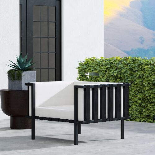 Nyxara Outdoor Club Chair, Black/White Sunbrella 2 Nyxara Outdoor Club Chair, Black/White Sunbrella