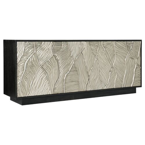 Melange Summit Gorge 4-Door Oak Entertainment Console, Black/Silver 1 Melange Summit Gorge 4-Door Oak Entertainment Console, Black/Silver