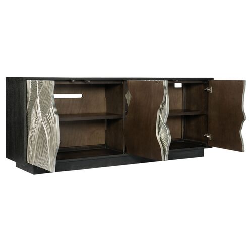 Melange Summit Gorge 4-Door Oak Entertainment Console, Black/Silver 2 Melange Summit Gorge 4-Door Oak Entertainment Console, Black/Silver