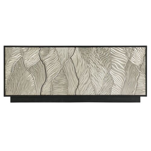 Melange Summit Gorge 4-Door Oak Entertainment Console, Black/Silver 3 Melange Summit Gorge 4-Door Oak Entertainment Console, Black/Silver