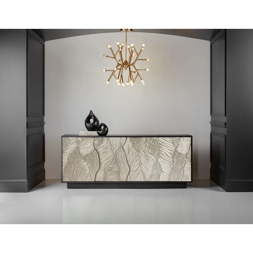 Melange Summit Gorge 4-Door Oak Entertainment Console, Black/Silver 5 Melange Summit Gorge 4-Door Oak Entertainment Console, Black/Silver
