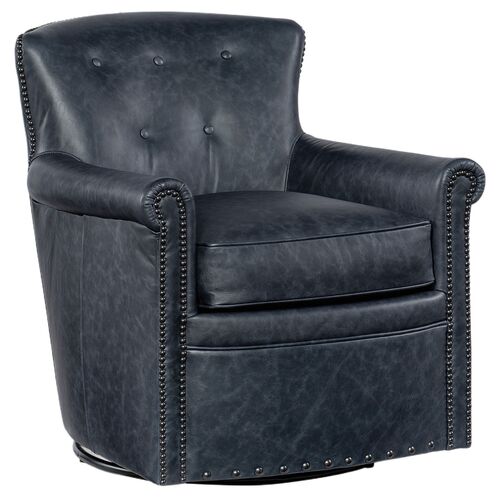 Swivel Leather Club Chair, Navy 1 Swivel Leather Club Chair, Navy