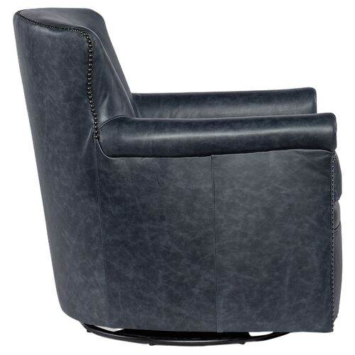 Swivel Leather Club Chair, Navy 3 Swivel Leather Club Chair, Navy