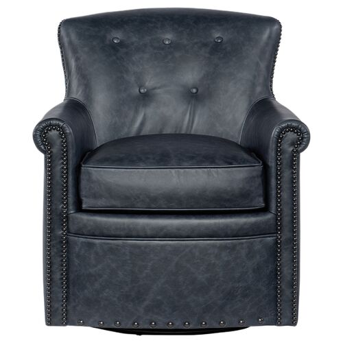 Swivel Leather Club Chair, Navy 4 Swivel Leather Club Chair, Navy