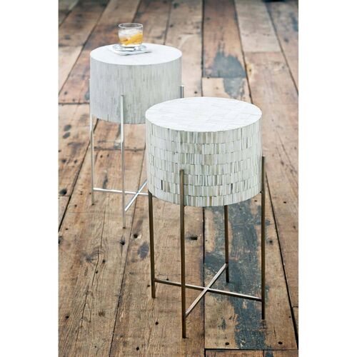 Drum Bone Side Table, Natural/Polished Nickel 2 Drum Bone Side Table, Natural/Polished Nickel