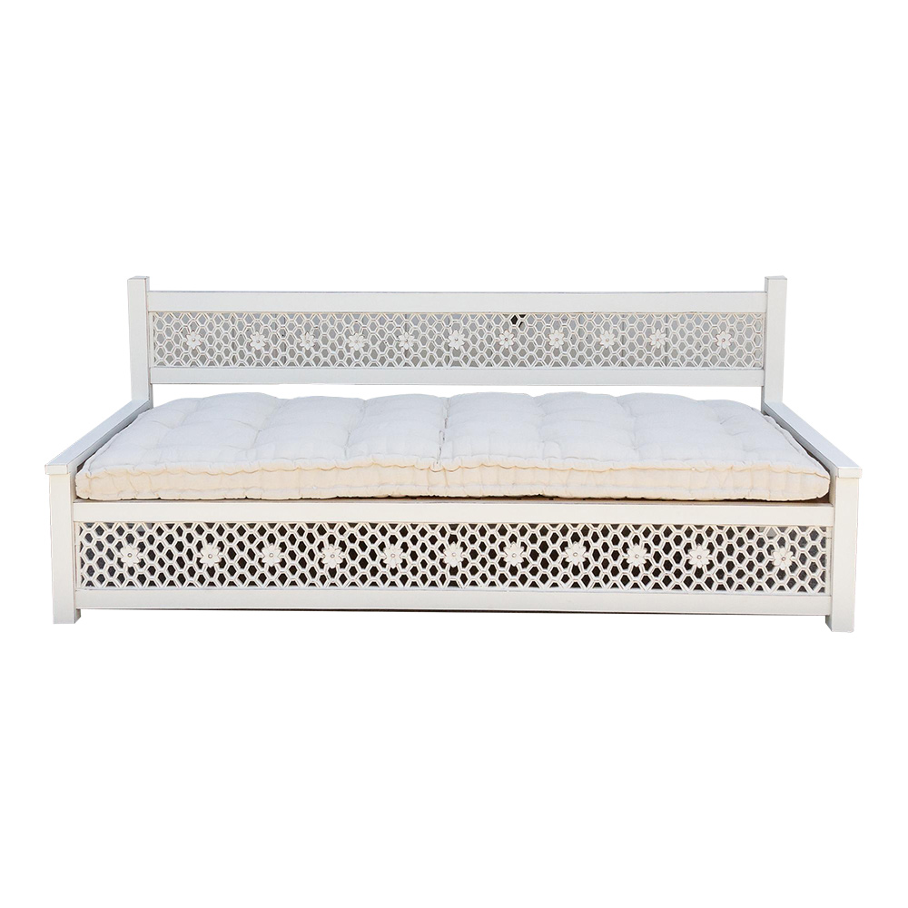 Hand-Carved Floral Jali White Daybed