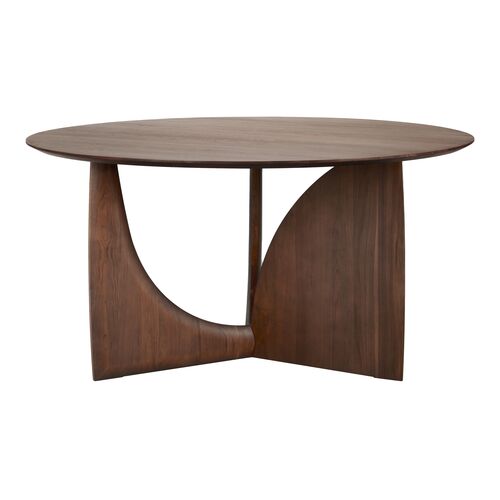 Geometric Round Teak Dining Table, Brown 2 Geometric Round Teak Dining Table, Brown