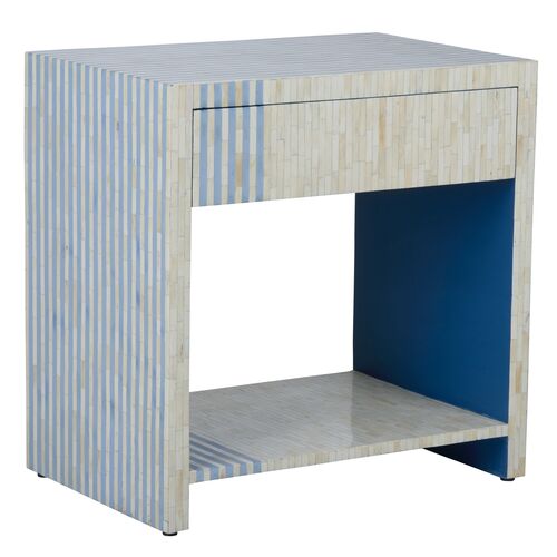 Bedside Geometric Bone Inlay Table, Blue 1 Bedside Geometric Bone Inlay Table, Blue