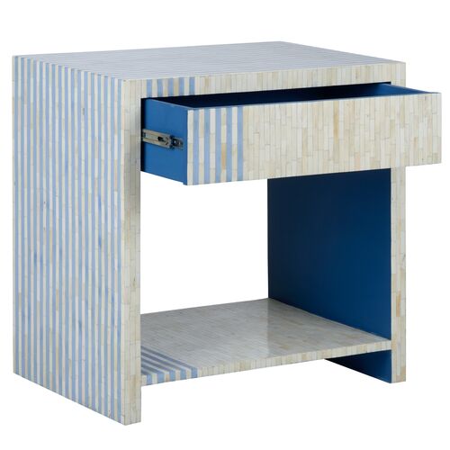 Bedside Geometric Bone Inlay Table, Blue 2 Bedside Geometric Bone Inlay Table, Blue