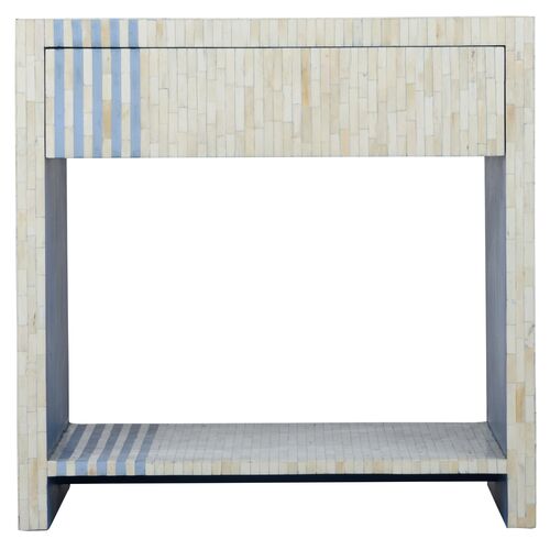Bedside Geometric Bone Inlay Table, Blue 3 Bedside Geometric Bone Inlay Table, Blue