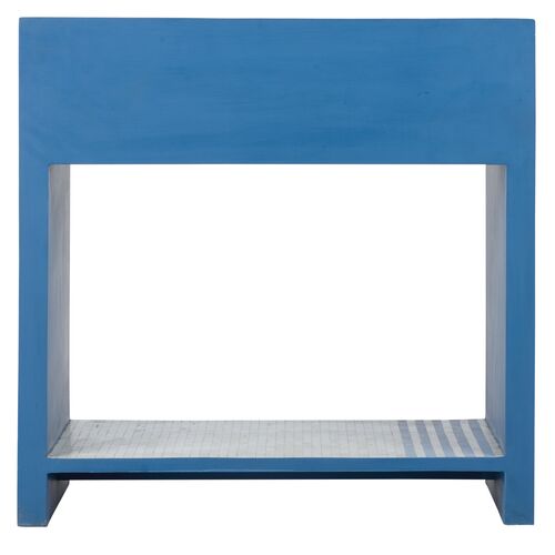 Bedside Geometric Bone Inlay Table, Blue 4 Bedside Geometric Bone Inlay Table, Blue