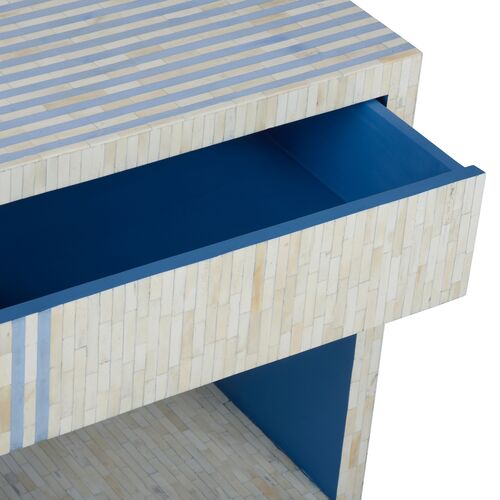 Bedside Geometric Bone Inlay Table, Blue 5 Bedside Geometric Bone Inlay Table, Blue